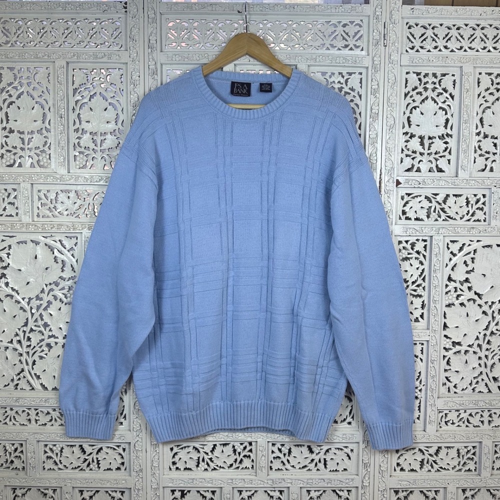Joseph A Bank Light Blue Chunky Textured Crewneck‎ Long Sleeve Grandpa Sweater